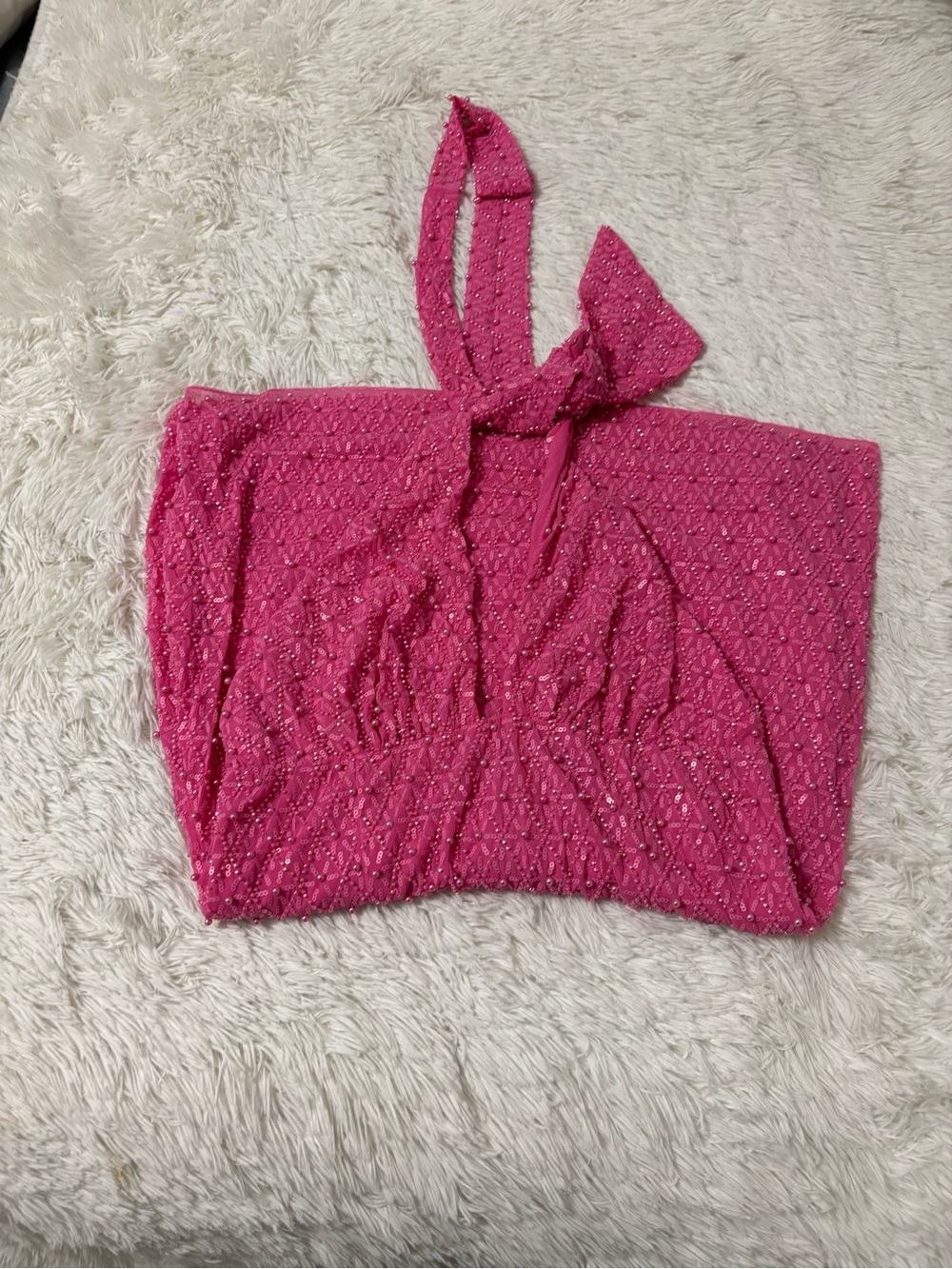 Embellished Extreme Cowl Neck Halter Mini Dress in Hot Pink - Picture 6 of 7